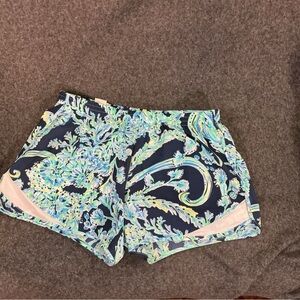 Lilly Pulitzer Blue and Green Floral Athletic Shorts